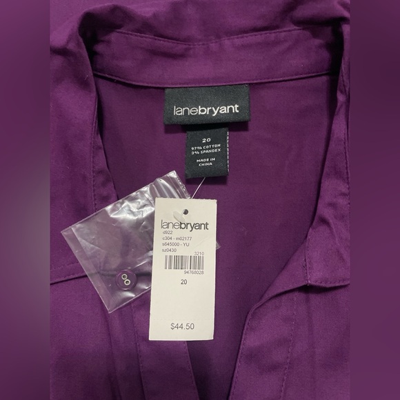 SOLD NWT Lane Bryant Button Down Split V-Neck Long Sleeve Purple Blouse Sz 20 - Picture 5 of 5